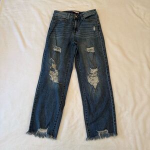 SO Women's Distressed Boyfriend Jeans - Blue